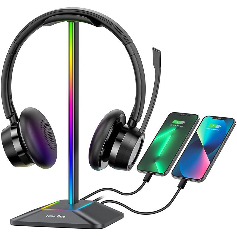 Rooj RGB Headset Stand nrog USB Chaw nres nkoj